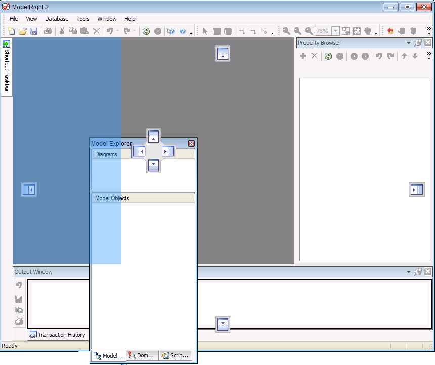 Illustrates the docking hints that are displayed when a toolbar is dragged. Illustrates the docking hints that are displayed when a toolbar is dragged.