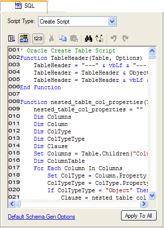 SQL Property Page with the Edit Script selected SQL Property Page with the Edit Script selected